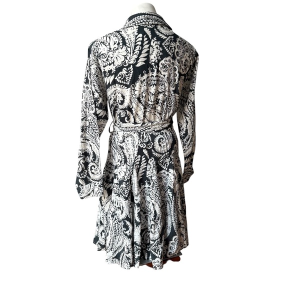 Uncle Frank Button Down Tie Waist Swing Shirtdress, Navy/White Paisley Print, Sm - Picture 4 of 15
